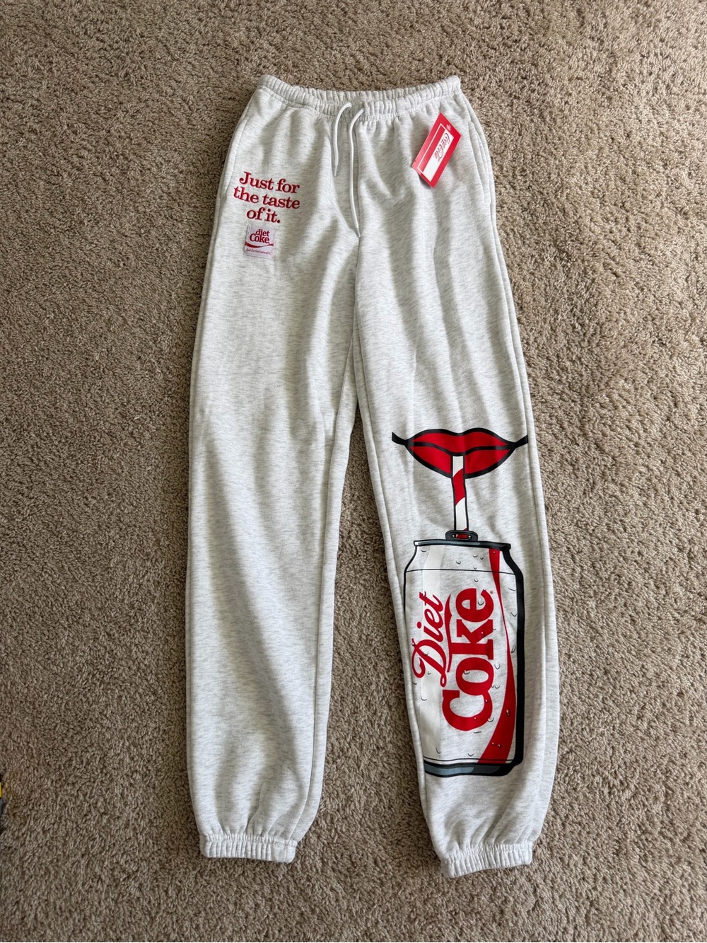 Coca Cola Light Gray XXS Track Joggers w/ Red Diet Coke Embroidered Graphics